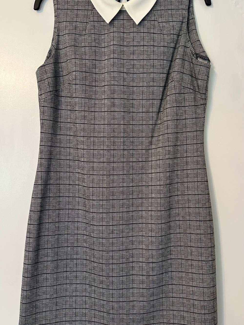 Tommy Hilfiger Black-and-White Plaid Sleeveless Mini Dress with White Collar